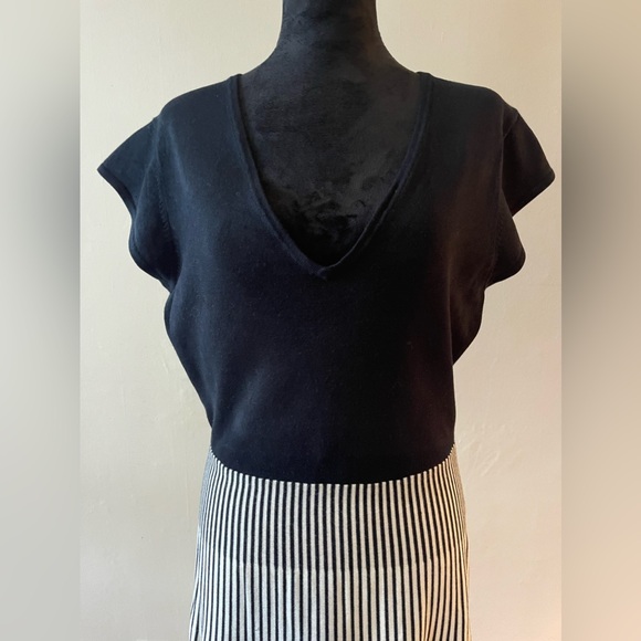 Wendy Williams Black/Cream Striped Combo Dress, V neck, size med, like new - Picture 2 of 8